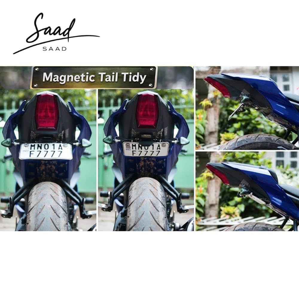Magnetic Foldable Tail Tidy | Universal Number Plate Holder | for R15 V2, V3, V4, MT15, etc| Heavy Metal | Adjustable Fender | Black Finish| Bike Accessories | NOT for Duke Models