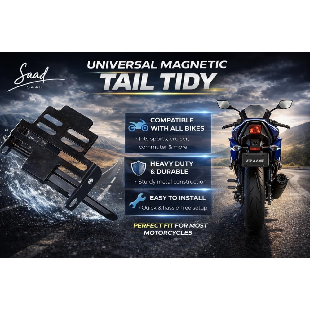 Magnetic Foldable Tail Tidy | Universal Number Plate Holder | for R15 V2, V3, V4, MT15, etc| Heavy Metal | Adjustable Fender | Black Finish| Bike Accessories | NOT for Duke Models
